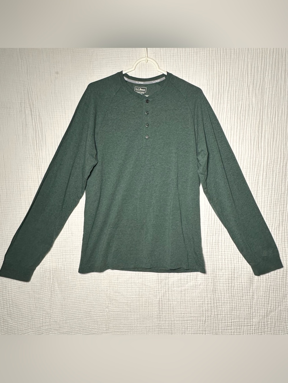 L.L. Bean Mens LARGE Long Sleeve Henley Pullover Shirt-Hunter Green Stretch NWT